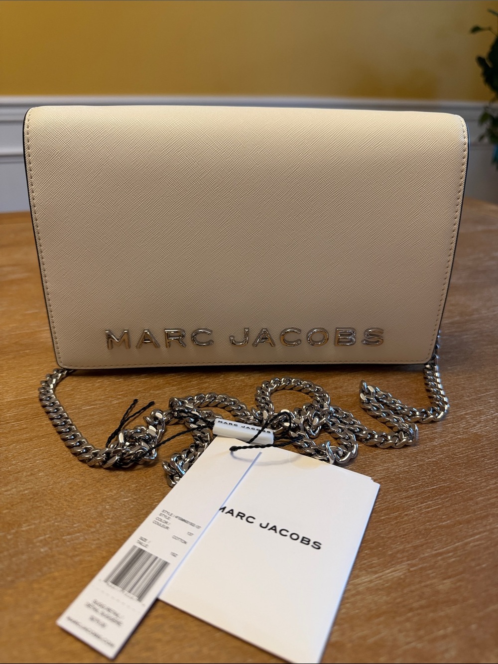 Marc Jacobs Cream Crossbody with Silver Chain Logo